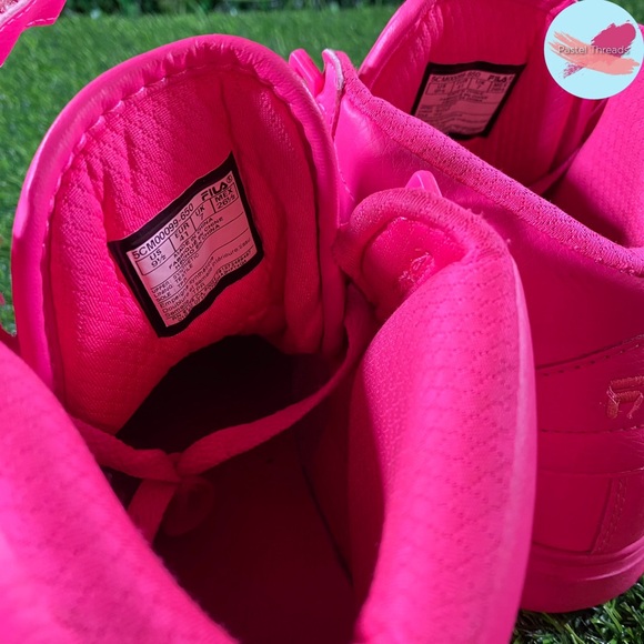 FILA Neon Pink Hi Top Synthetic Leather Lace Up Sneakers - Picture 8 of 8